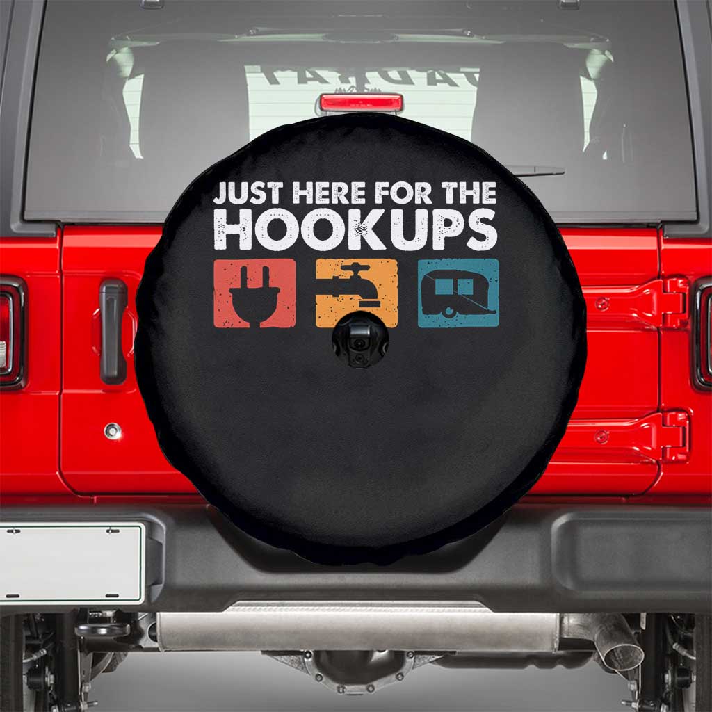 Camping RV Spare Tire Cover Funny Just Here for The Hookups Caravan Motorhome - Wonder Print Shop