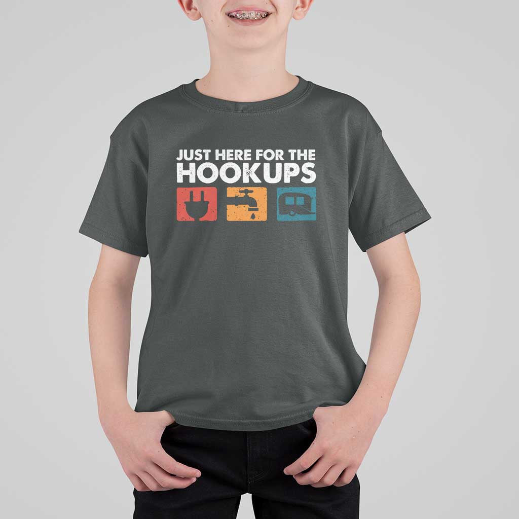 Camping RV T Shirt For Kid Funny Just Here for The Hookups Caravan Motorhome - Wonder Print Shop