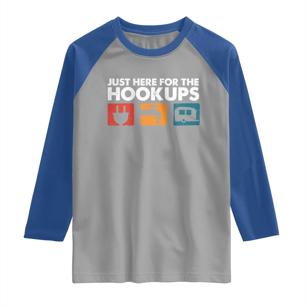 Camping RV Raglan Shirt Funny Just Here for The Hookups Caravan Motorhome - Wonder Print Shop