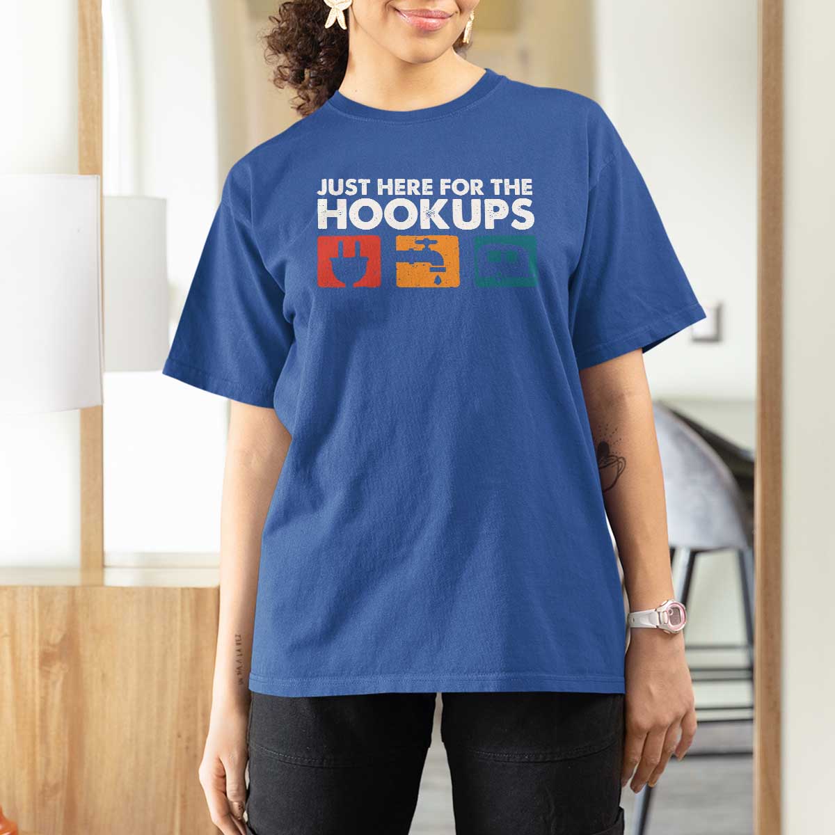 Camping RV T Shirt For Women Funny Just Here for The Hookups Caravan Motorhome - Wonder Print Shop