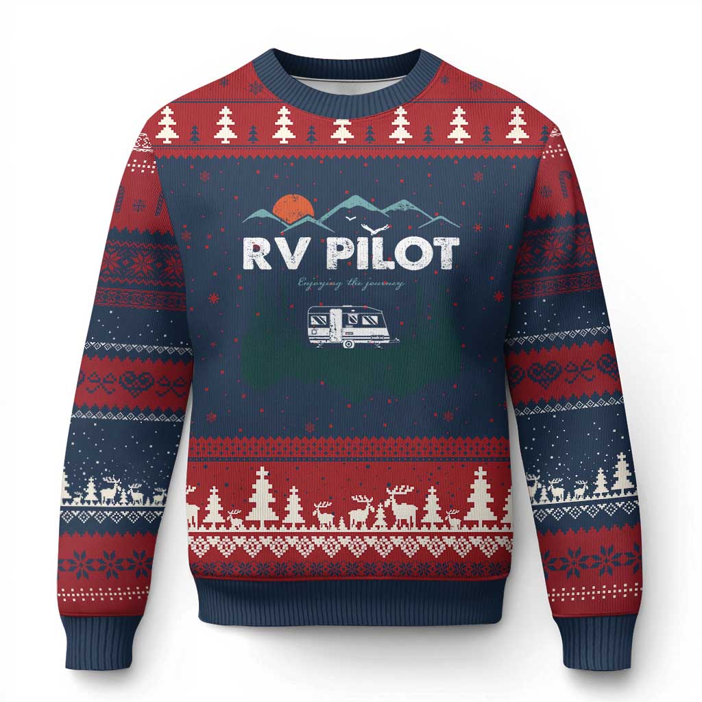 RV Pilot Camping Ugly Christmas Sweater Retro Motorhome Travel Vacation Gift - Wonder Print Shop