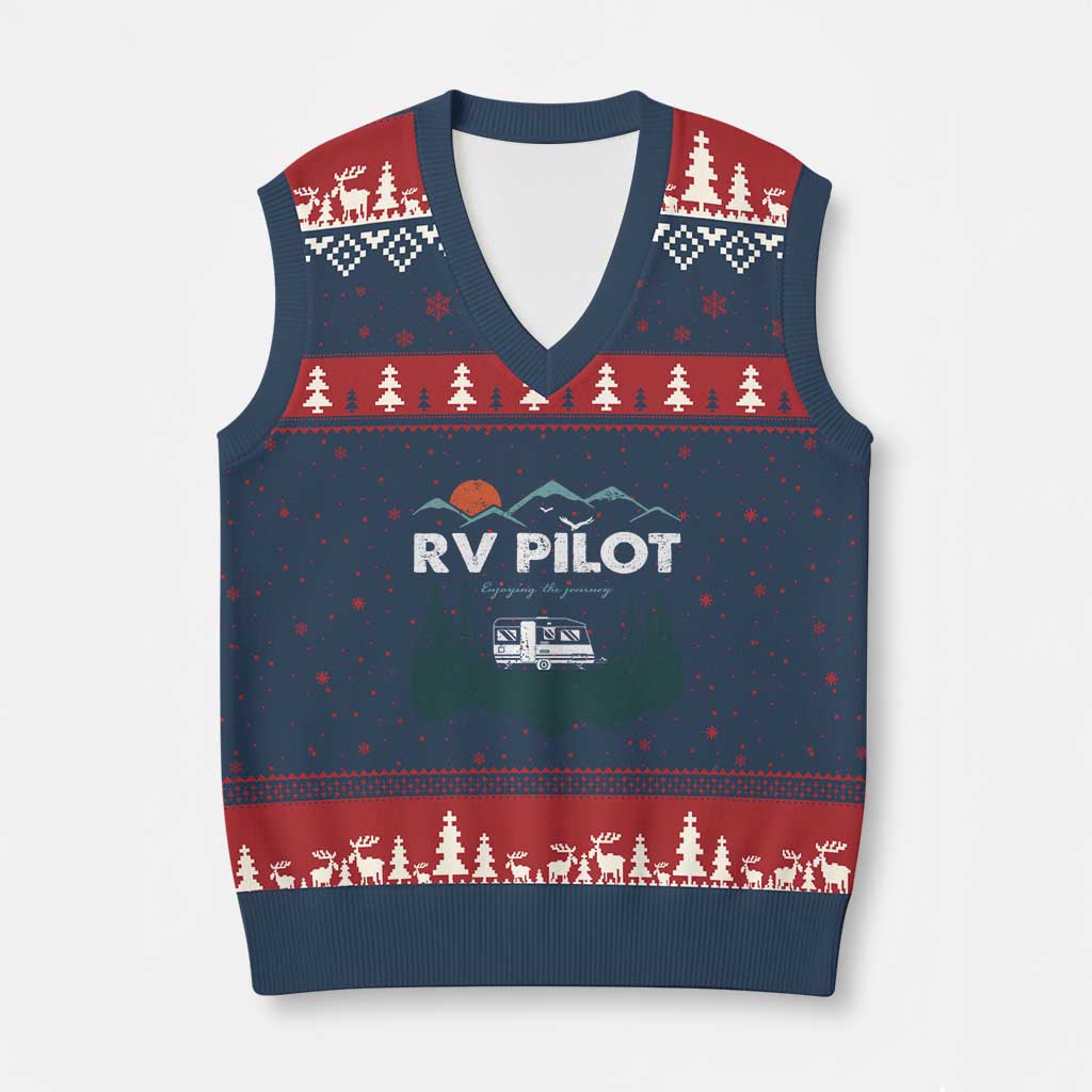 RV Pilot Camping V-Neck Knit Sweater Vest Retro Motorhome Travel Vacation Gift - Wonder Print Shop
