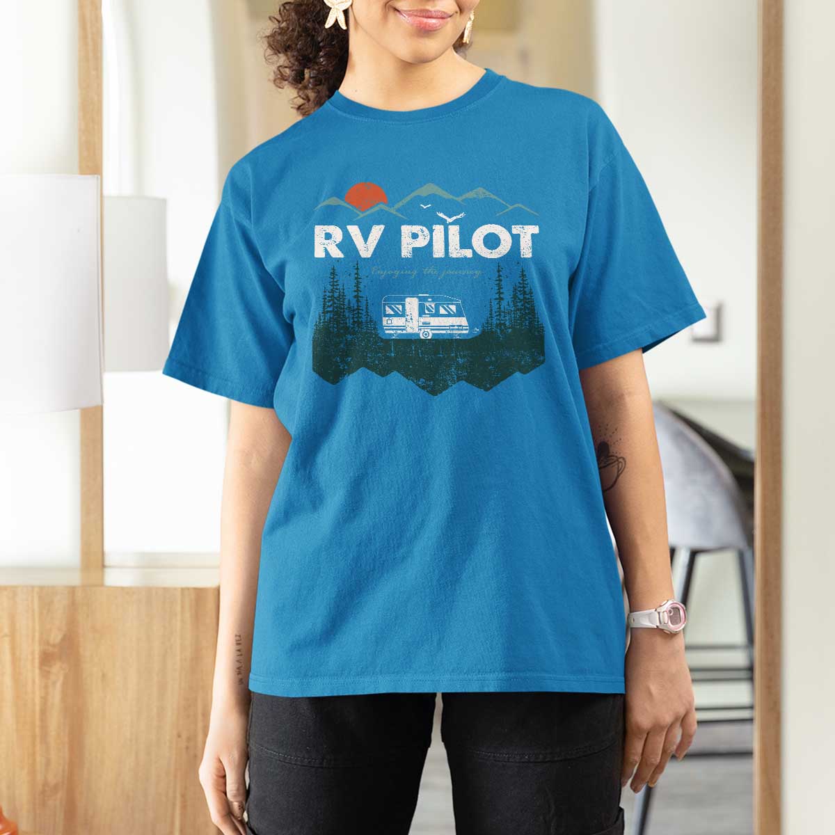 RV Pilot Camping T Shirt For Women Retro Motorhome Travel Vacation Gift - Wonder Print Shop