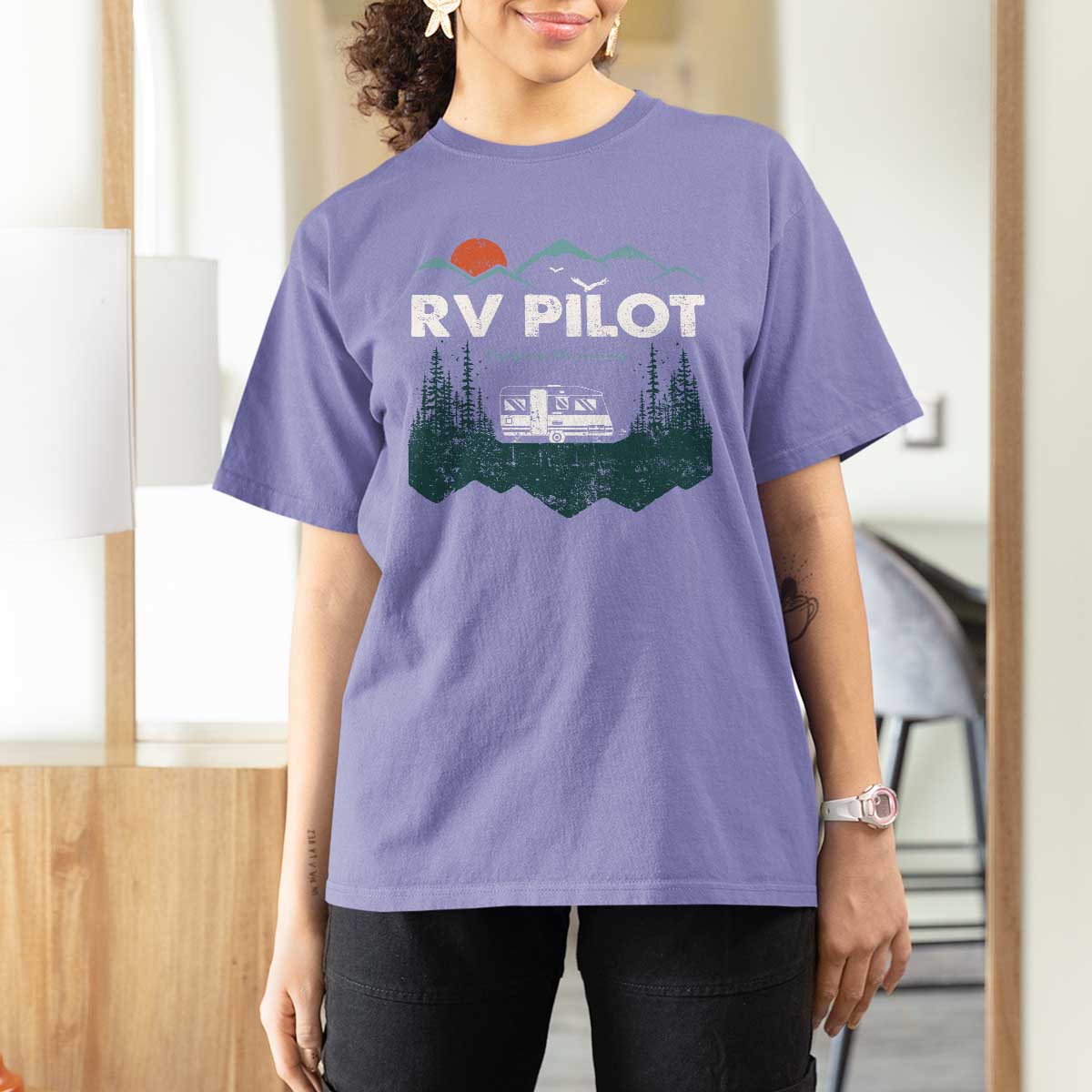 RV Pilot Camping T Shirt For Women Retro Motorhome Travel Vacation Gift - Wonder Print Shop