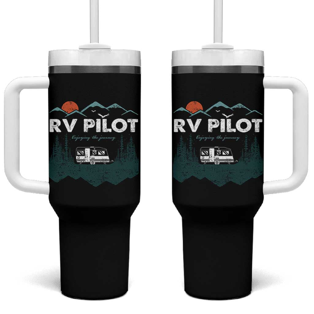 RV Pilot Camping Tumbler With Handle Retro Motorhome Travel Vacation Gift - Wonder Print Shop