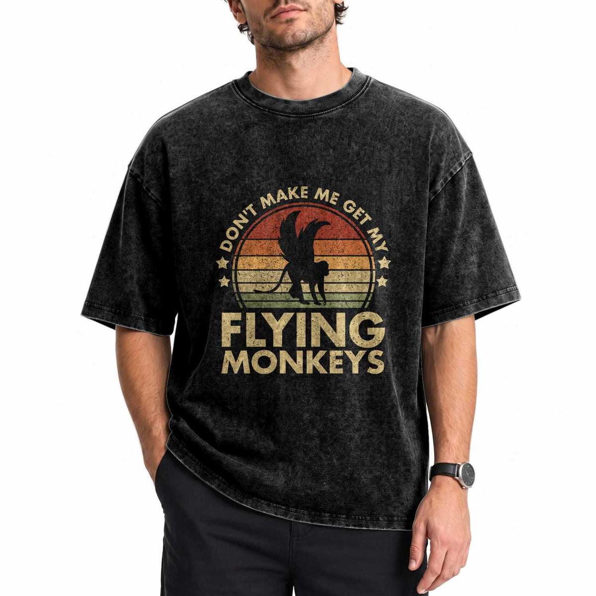 Vintage Retro Dont Make Me Get My Flying Monkeys Washed Cotton T-Shirt