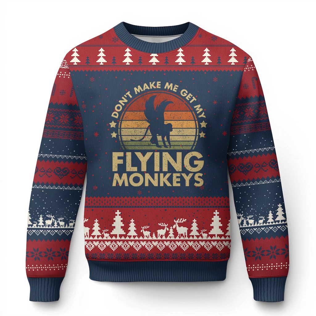 Vintage Retro Dont Make Me Get My Flying Monkeys Ugly Christmas Sweater - Wonder Print Shop