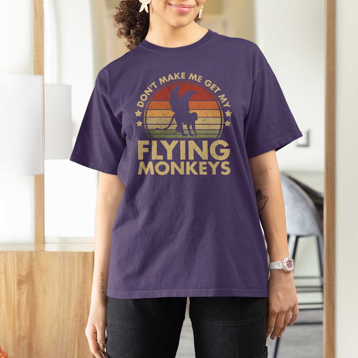 Vintage Retro Dont Make Me Get My Flying Monkeys T Shirt For Women - Wonder Print Shop