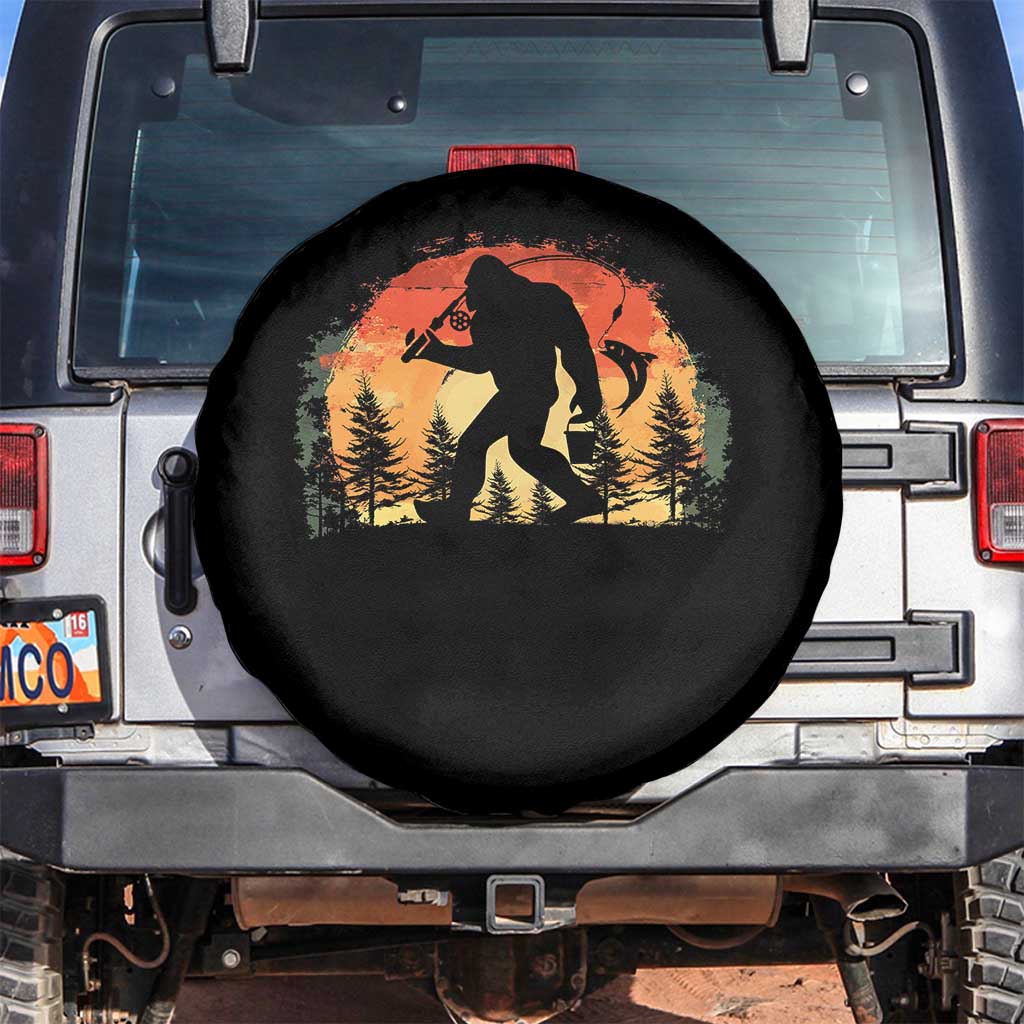 Bigfoot Fishing Spare Tire Cover Funny Retro Sasquatch Fisherman Dad - Wonder Print Shop