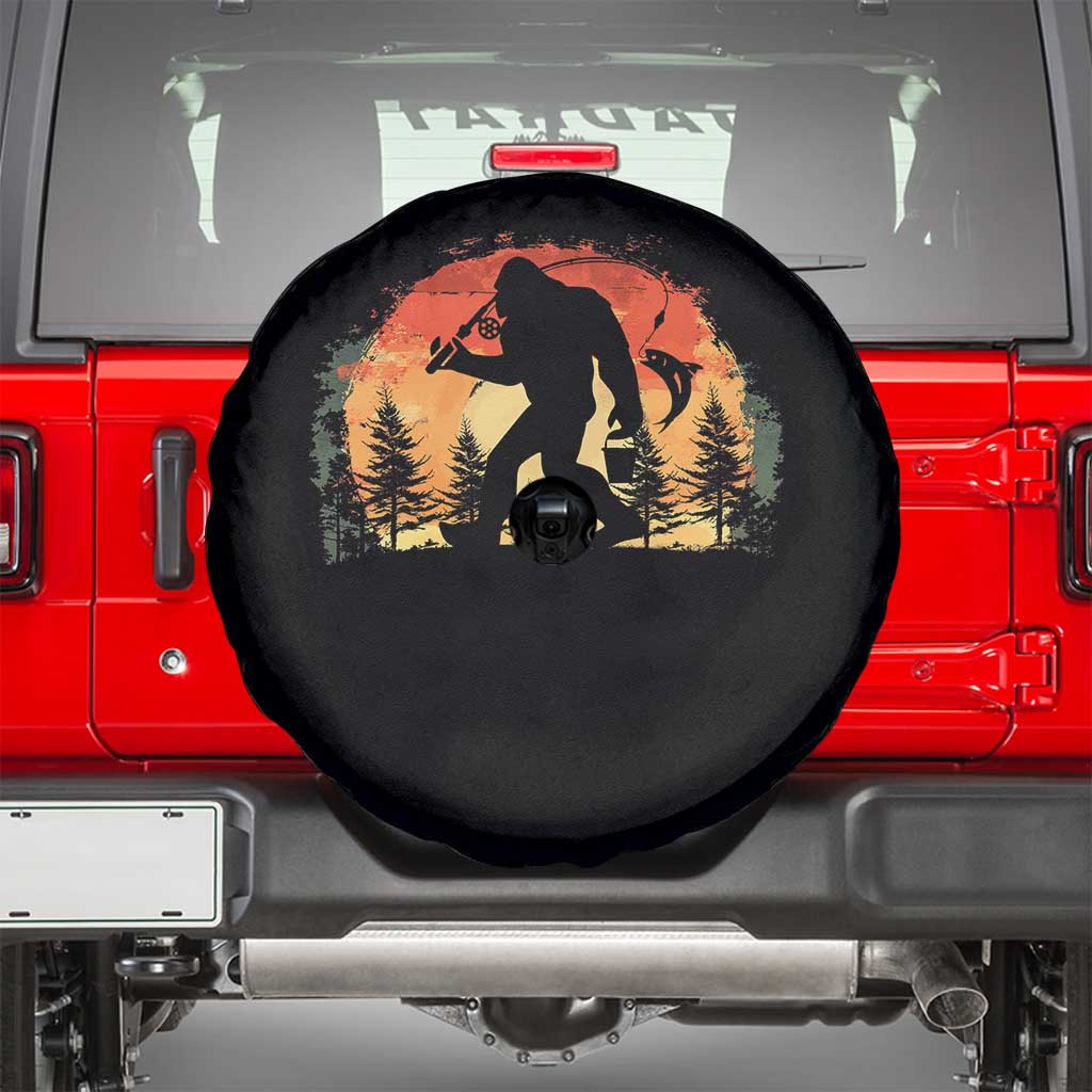 Bigfoot Fishing Spare Tire Cover Funny Retro Sasquatch Fisherman Dad - Wonder Print Shop