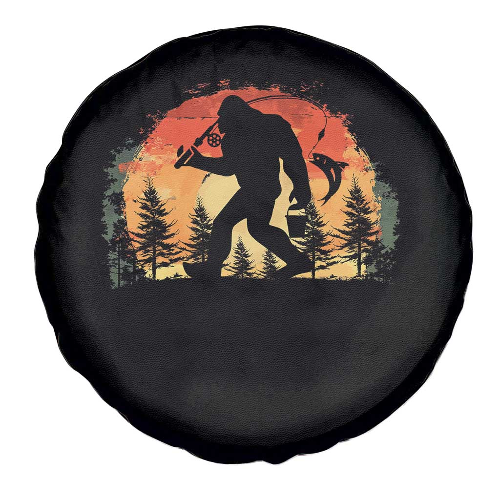 Bigfoot Fishing Spare Tire Cover Funny Retro Sasquatch Fisherman Dad - Wonder Print Shop