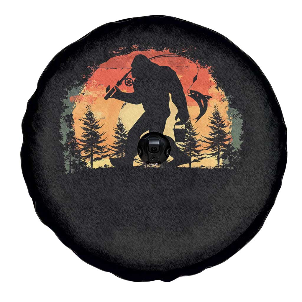 Bigfoot Fishing Spare Tire Cover Funny Retro Sasquatch Fisherman Dad - Wonder Print Shop