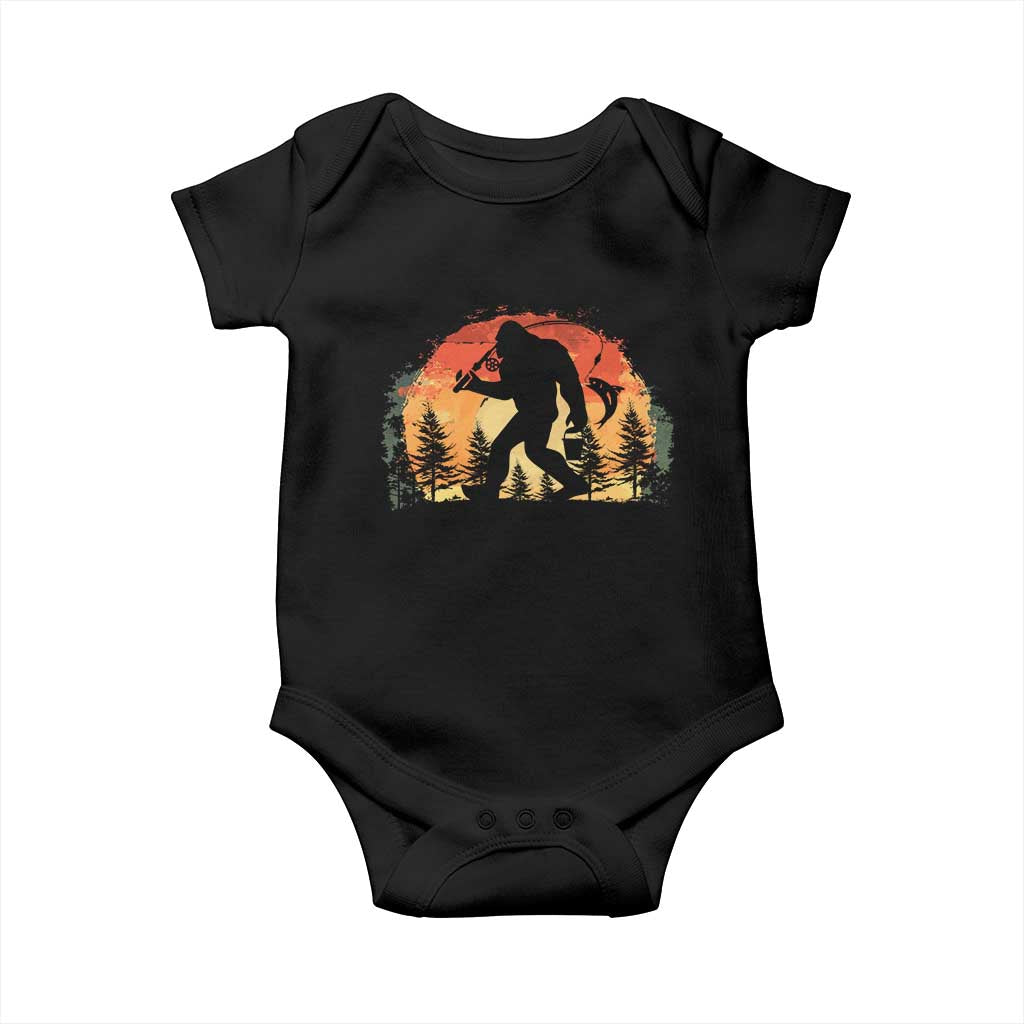 Bigfoot Fishing Baby Onesie Funny Retro Sasquatch Fisherman Dad - Wonder Print Shop