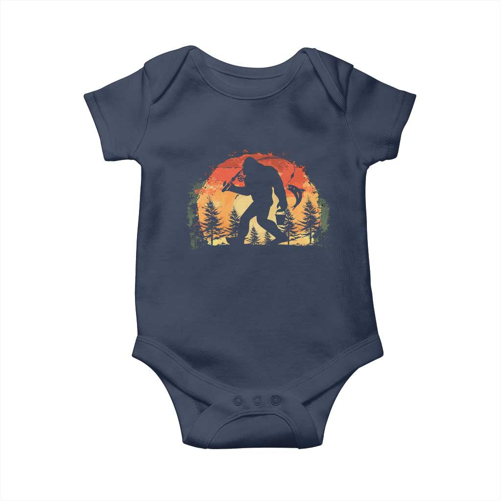 Bigfoot Fishing Baby Onesie Funny Retro Sasquatch Fisherman Dad - Wonder Print Shop