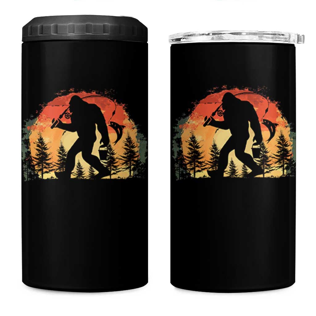 Bigfoot Fishing 4 in 1 Can Cooler Tumbler Funny Retro Sasquatch Fisherman Dad - Wonder Print Shop