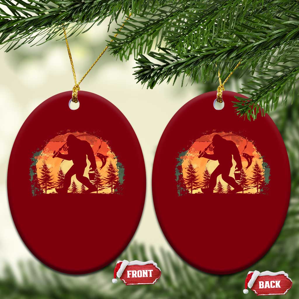 Bigfoot Fishing Ceramic Ornament Funny Retro Sasquatch Fisherman Dad - Wonder Print Shop