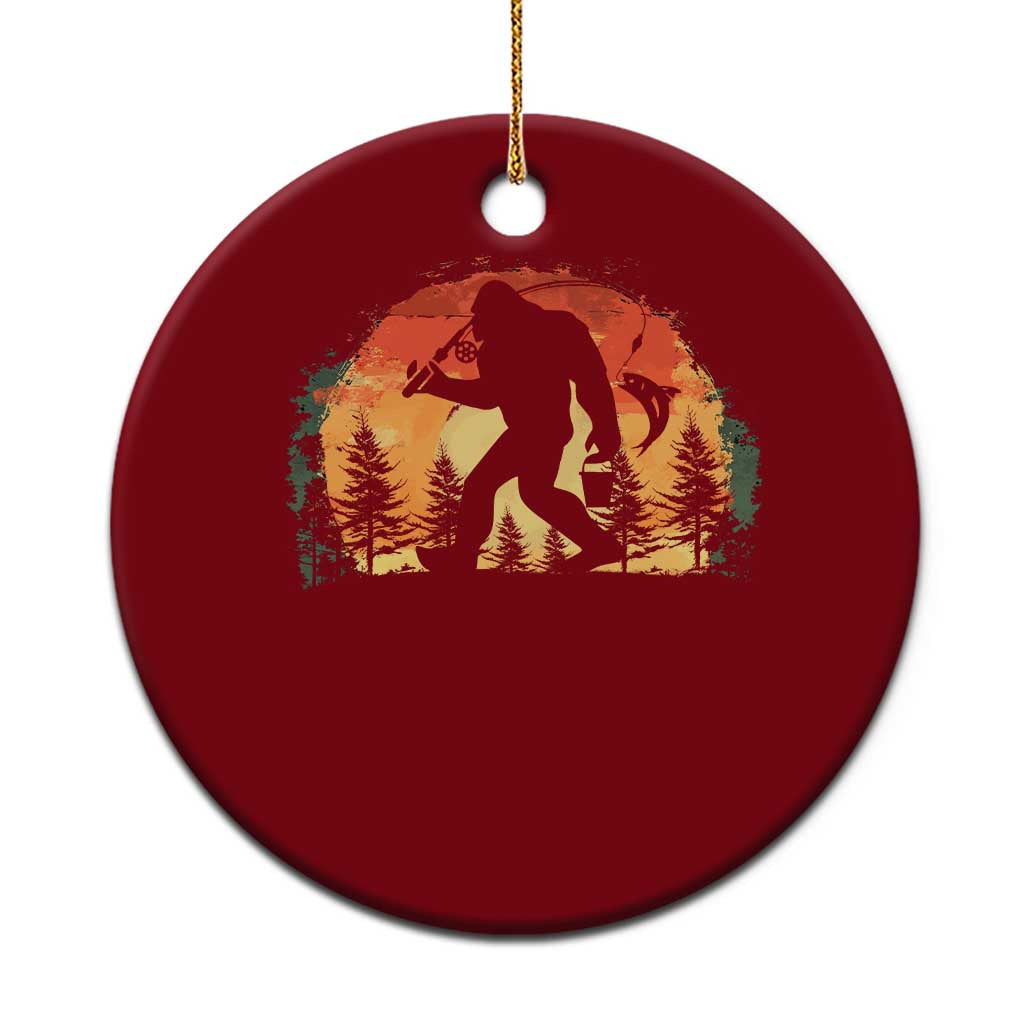 Bigfoot Fishing Ceramic Ornament Funny Retro Sasquatch Fisherman Dad - Wonder Print Shop