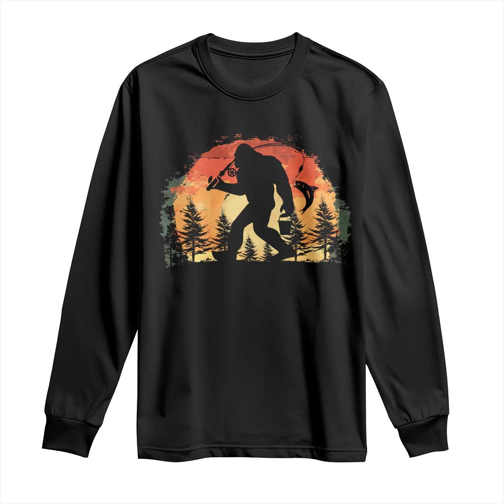 Bigfoot Fishing Long Sleeve Shirt Funny Retro Sasquatch Fisherman Dad - Wonder Print Shop