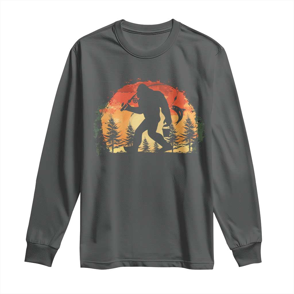 Bigfoot Fishing Long Sleeve Shirt Funny Retro Sasquatch Fisherman Dad - Wonder Print Shop