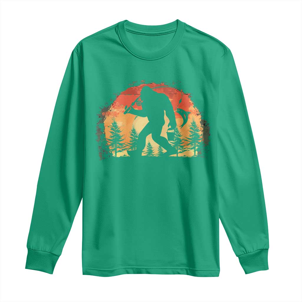 Bigfoot Fishing Long Sleeve Shirt Funny Retro Sasquatch Fisherman Dad - Wonder Print Shop