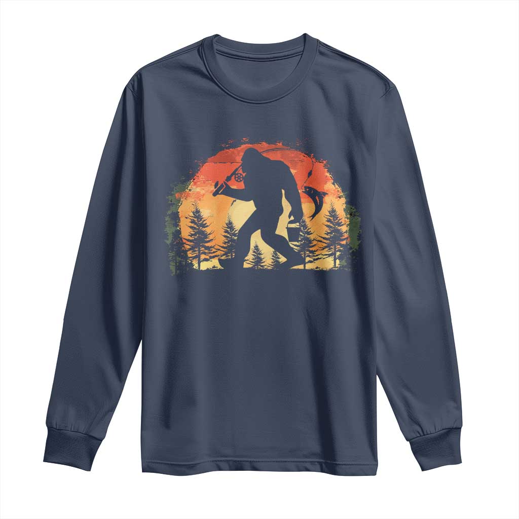 Bigfoot Fishing Long Sleeve Shirt Funny Retro Sasquatch Fisherman Dad - Wonder Print Shop