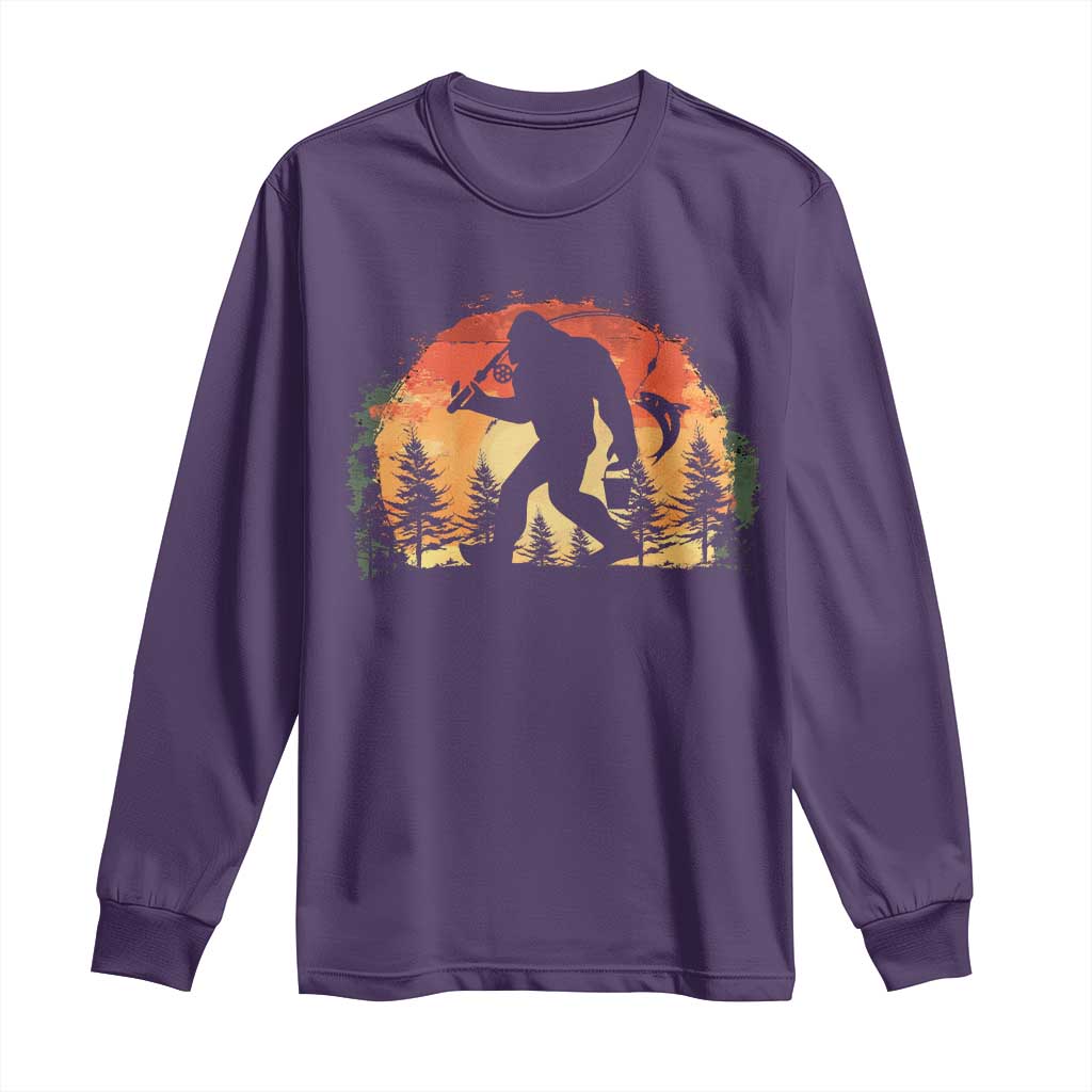 Bigfoot Fishing Long Sleeve Shirt Funny Retro Sasquatch Fisherman Dad - Wonder Print Shop