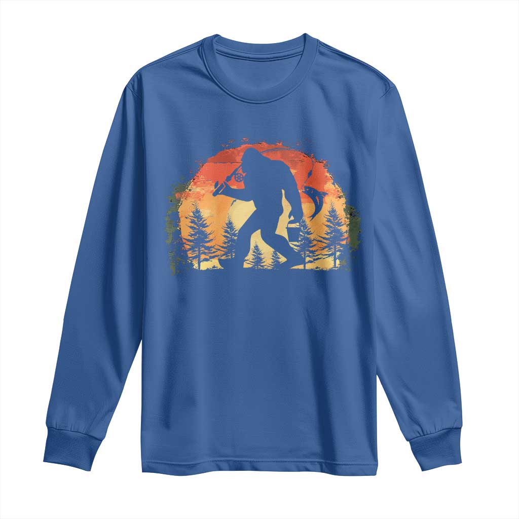 Bigfoot Fishing Long Sleeve Shirt Funny Retro Sasquatch Fisherman Dad - Wonder Print Shop