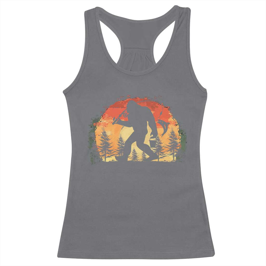 Bigfoot Fishing Racerback Tank Top Funny Retro Sasquatch Fisherman Dad - Wonder Print Shop