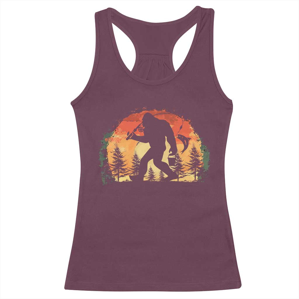 Bigfoot Fishing Racerback Tank Top Funny Retro Sasquatch Fisherman Dad - Wonder Print Shop