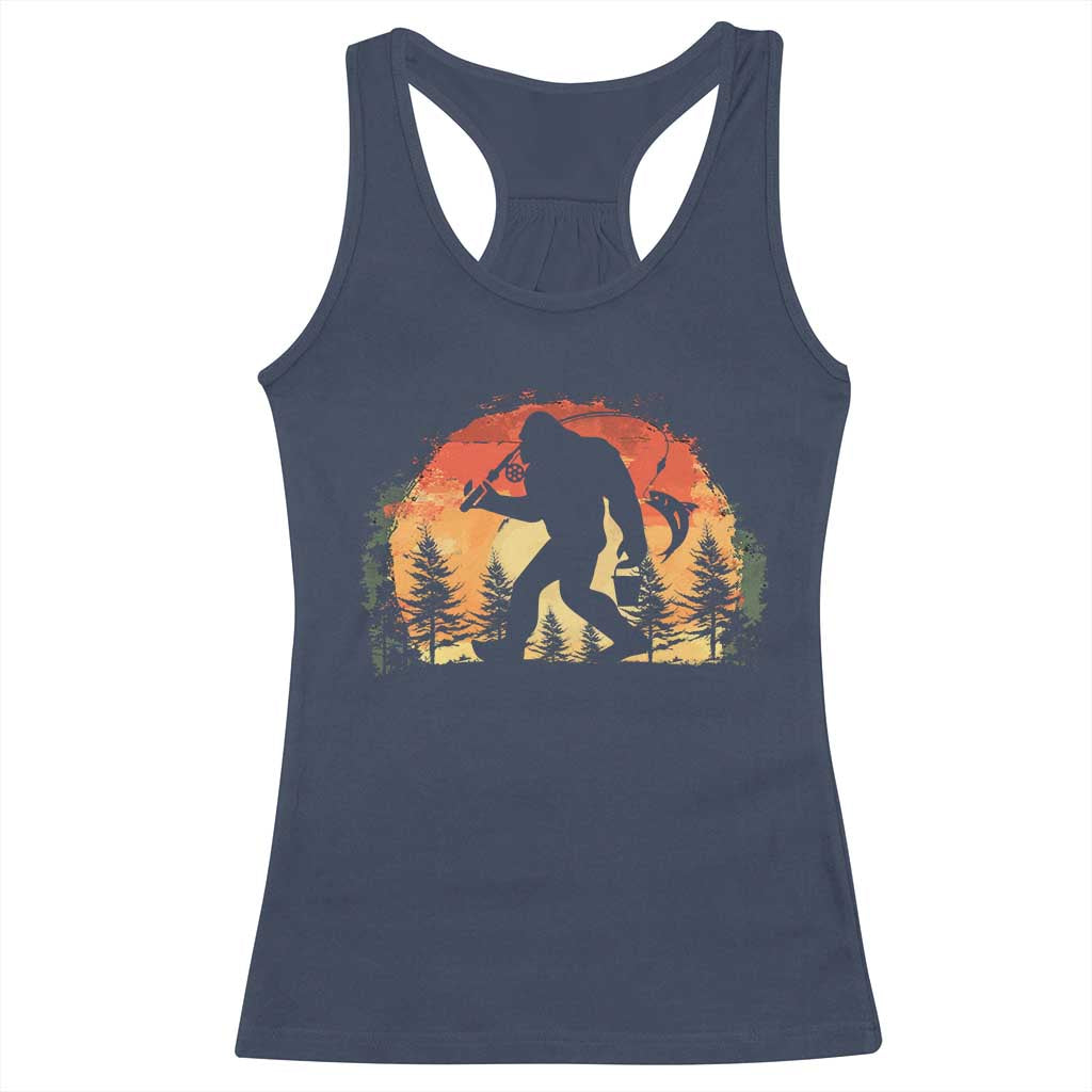 Bigfoot Fishing Racerback Tank Top Funny Retro Sasquatch Fisherman Dad - Wonder Print Shop