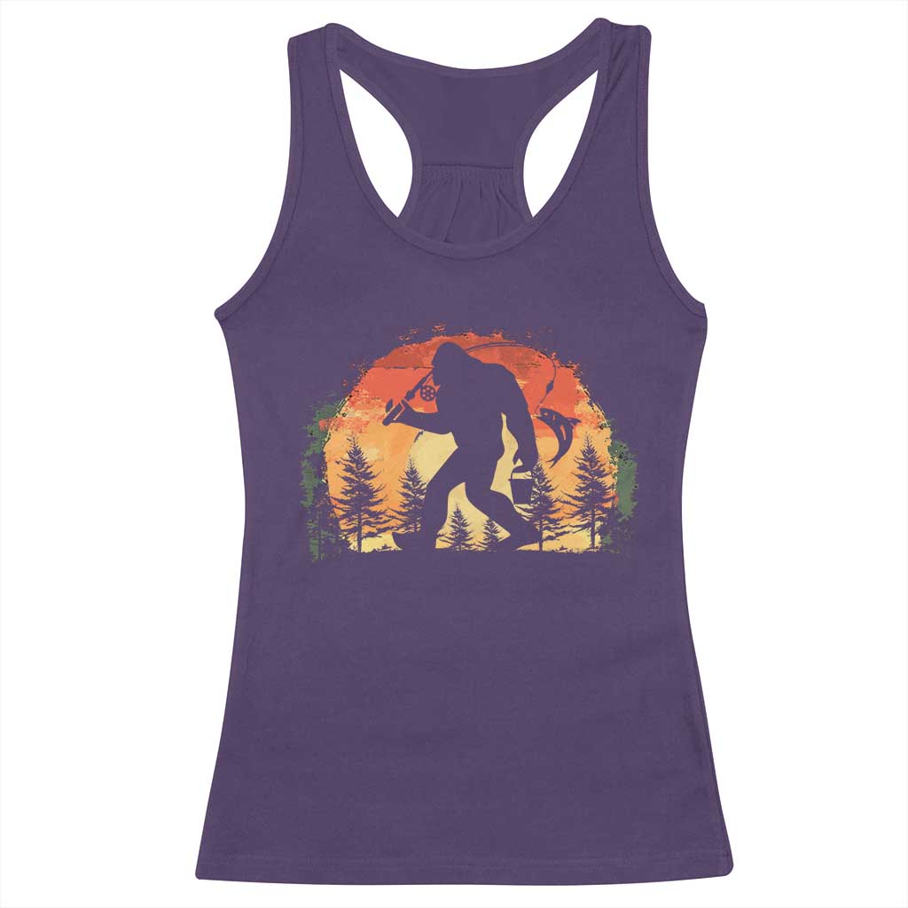 Bigfoot Fishing Racerback Tank Top Funny Retro Sasquatch Fisherman Dad - Wonder Print Shop