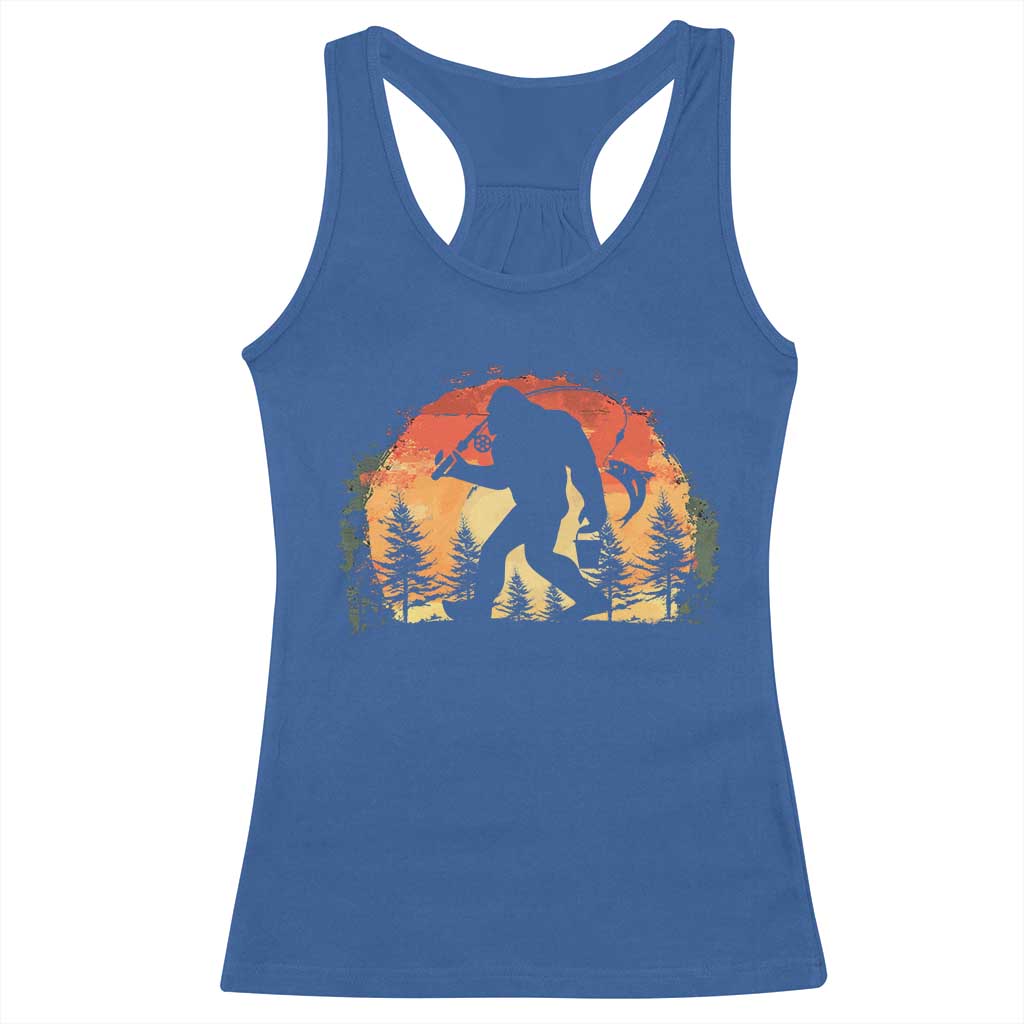 Bigfoot Fishing Racerback Tank Top Funny Retro Sasquatch Fisherman Dad - Wonder Print Shop