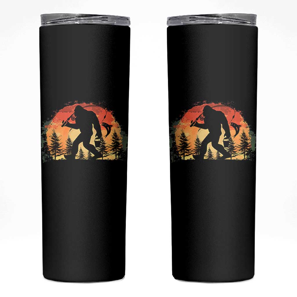 Bigfoot Fishing Skinny Tumbler Funny Retro Sasquatch Fisherman Dad - Wonder Print Shop