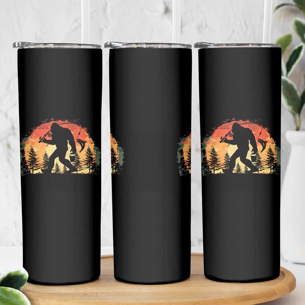 Bigfoot Fishing Skinny Tumbler Funny Retro Sasquatch Fisherman Dad - Wonder Print Shop