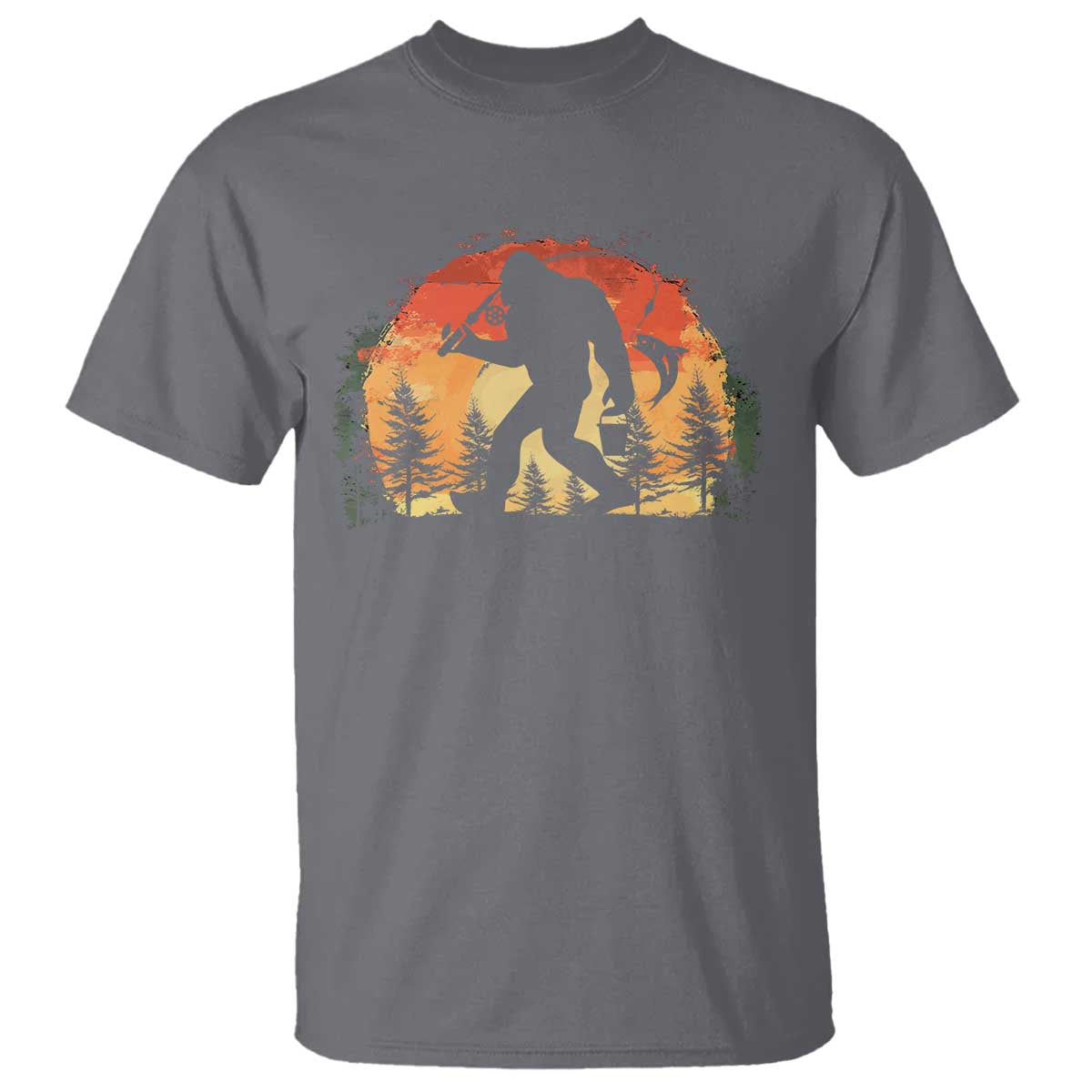 Bigfoot Fishing T Shirt Funny Retro Sasquatch Fisherman Dad - Wonder Print Shop