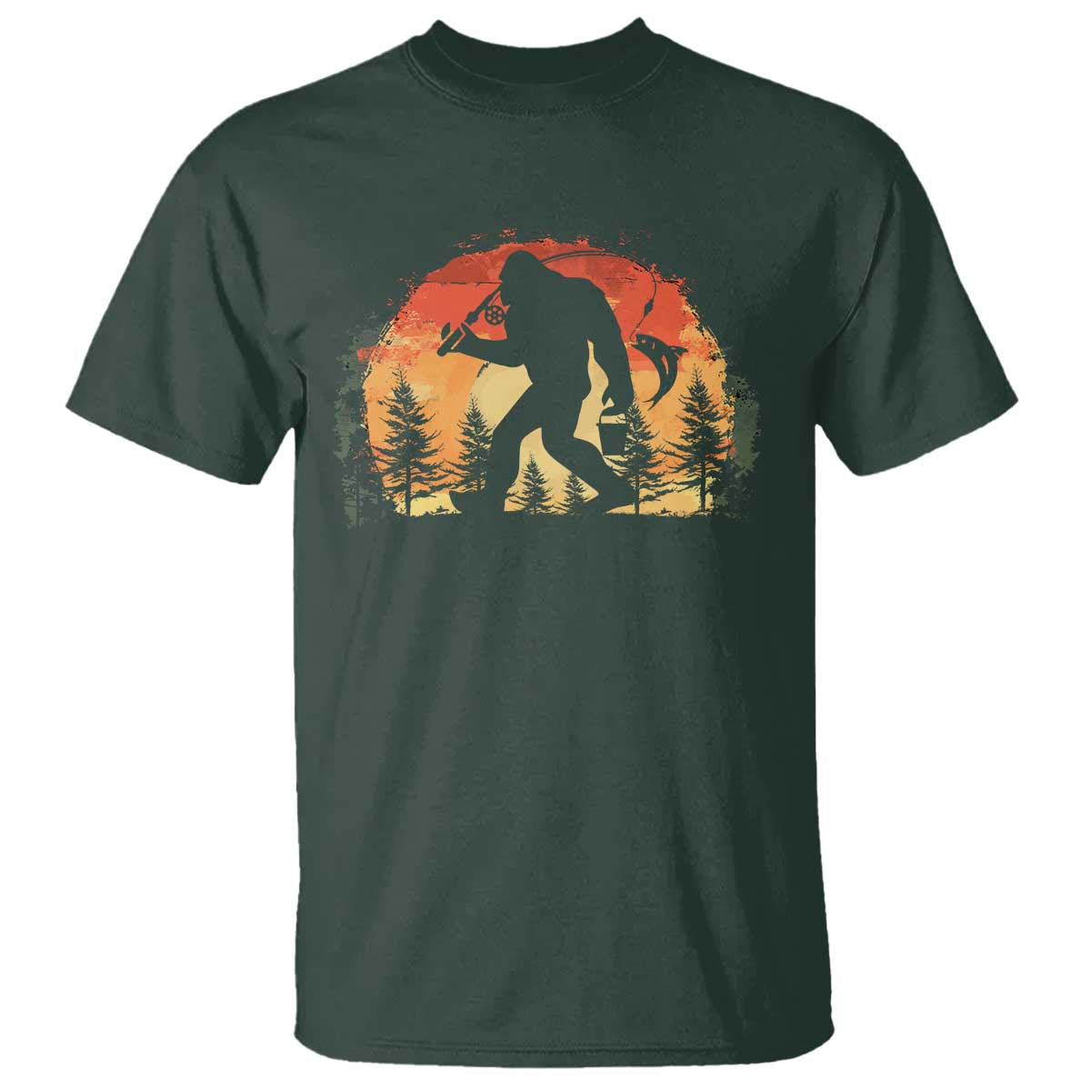 Bigfoot Fishing T Shirt Funny Retro Sasquatch Fisherman Dad - Wonder Print Shop