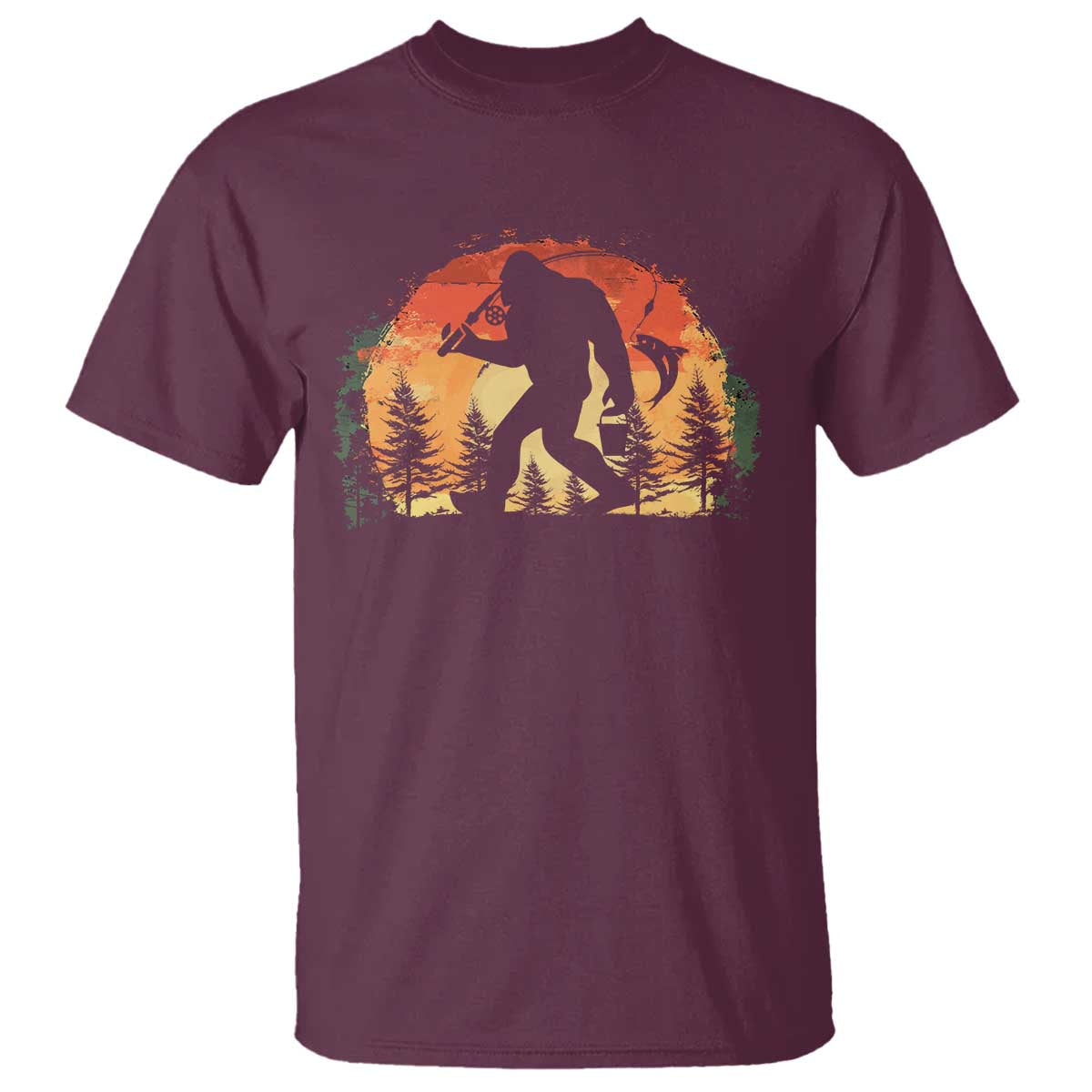 Bigfoot Fishing T Shirt Funny Retro Sasquatch Fisherman Dad - Wonder Print Shop