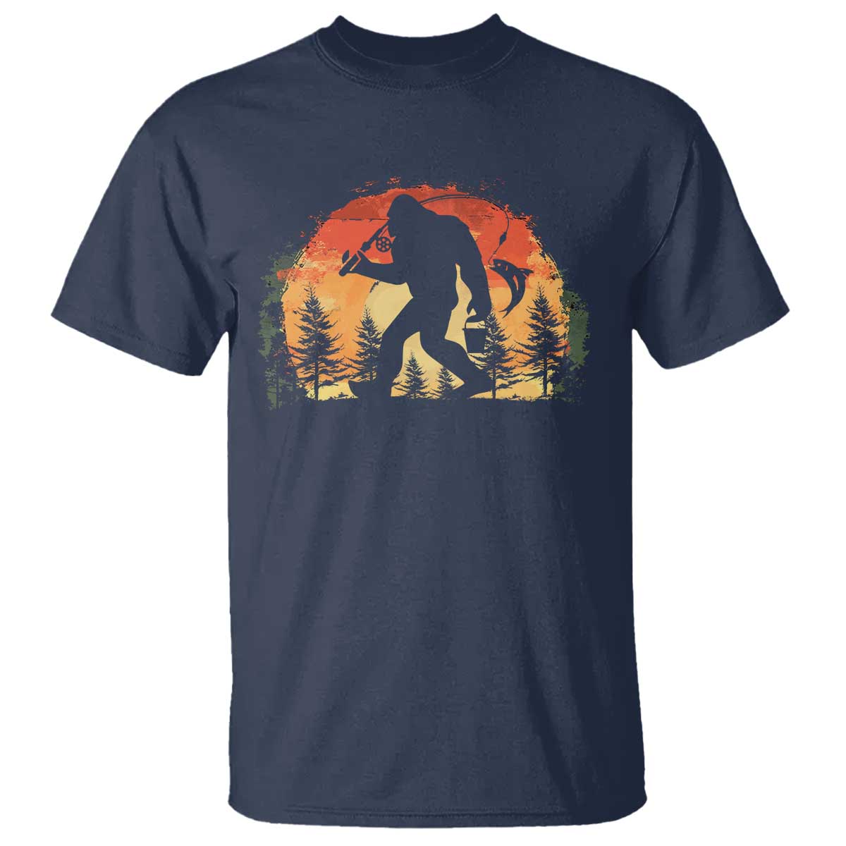 Bigfoot Fishing T Shirt Funny Retro Sasquatch Fisherman Dad - Wonder Print Shop