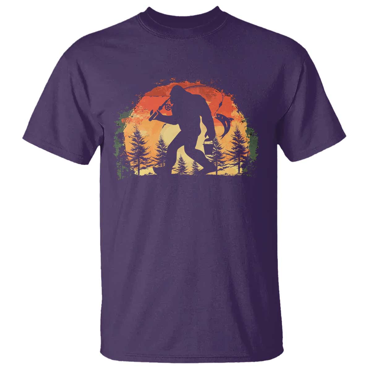 Bigfoot Fishing T Shirt Funny Retro Sasquatch Fisherman Dad - Wonder Print Shop