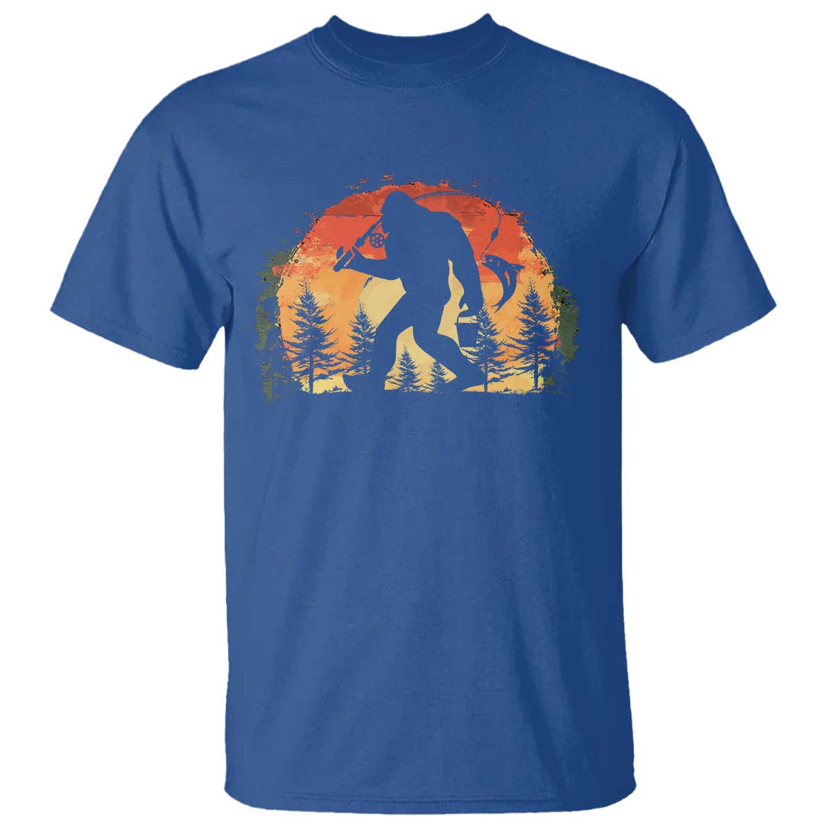 Bigfoot Fishing T Shirt Funny Retro Sasquatch Fisherman Dad - Wonder Print Shop