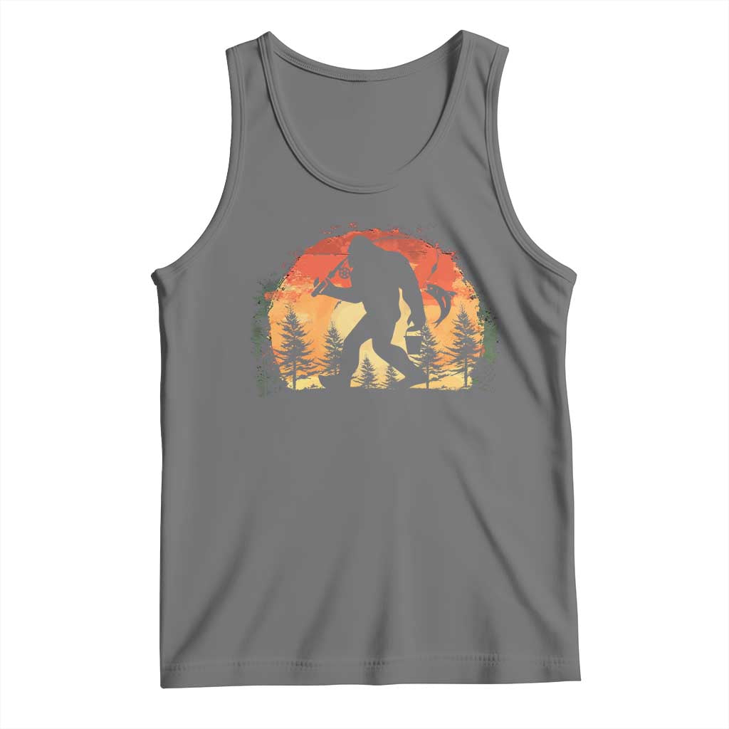 Bigfoot Fishing Tank Top Funny Retro Sasquatch Fisherman Dad - Wonder Print Shop