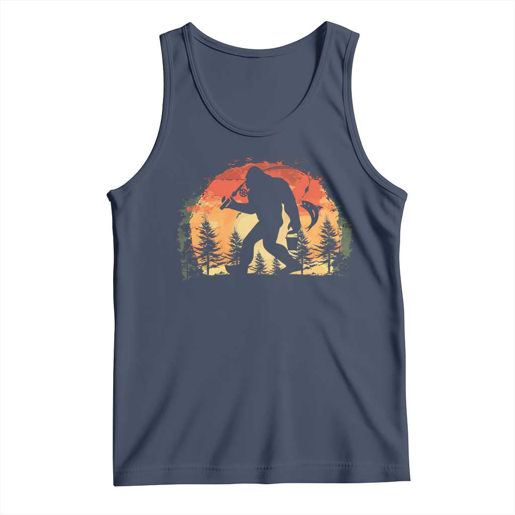 Bigfoot Fishing Tank Top Funny Retro Sasquatch Fisherman Dad - Wonder Print Shop