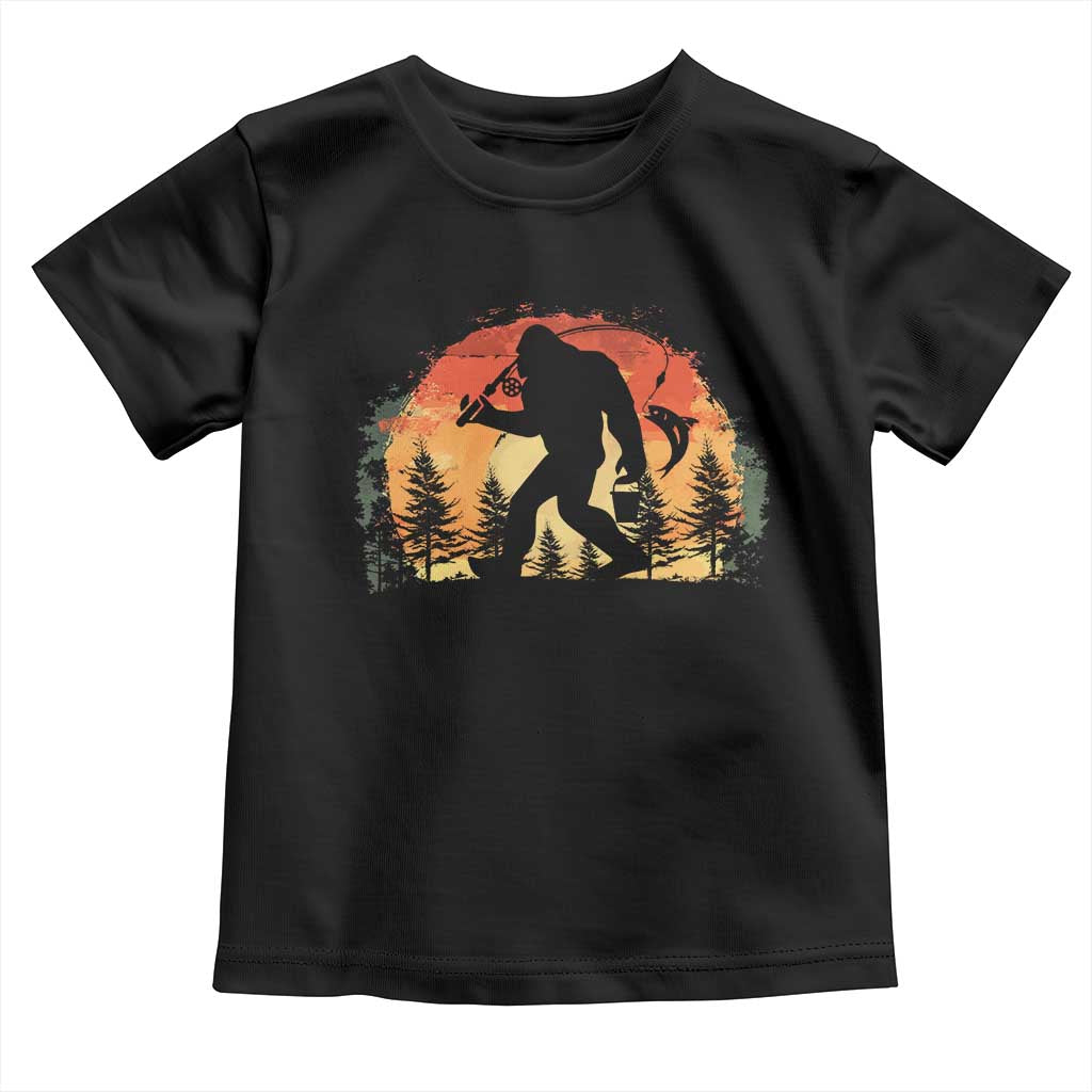 Bigfoot Fishing Toddler T Shirt Funny Retro Sasquatch Fisherman Dad - Wonder Print Shop