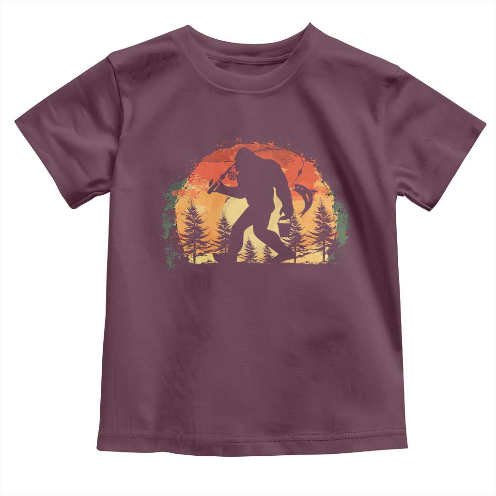 Bigfoot Fishing Toddler T Shirt Funny Retro Sasquatch Fisherman Dad - Wonder Print Shop