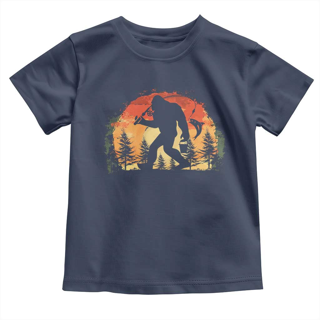 Bigfoot Fishing Toddler T Shirt Funny Retro Sasquatch Fisherman Dad - Wonder Print Shop
