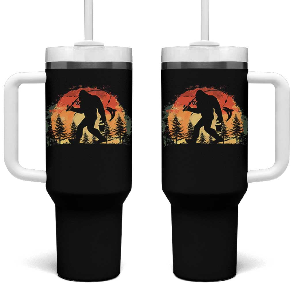 Bigfoot Fishing Tumbler With Handle Funny Retro Sasquatch Fisherman Dad - Wonder Print Shop