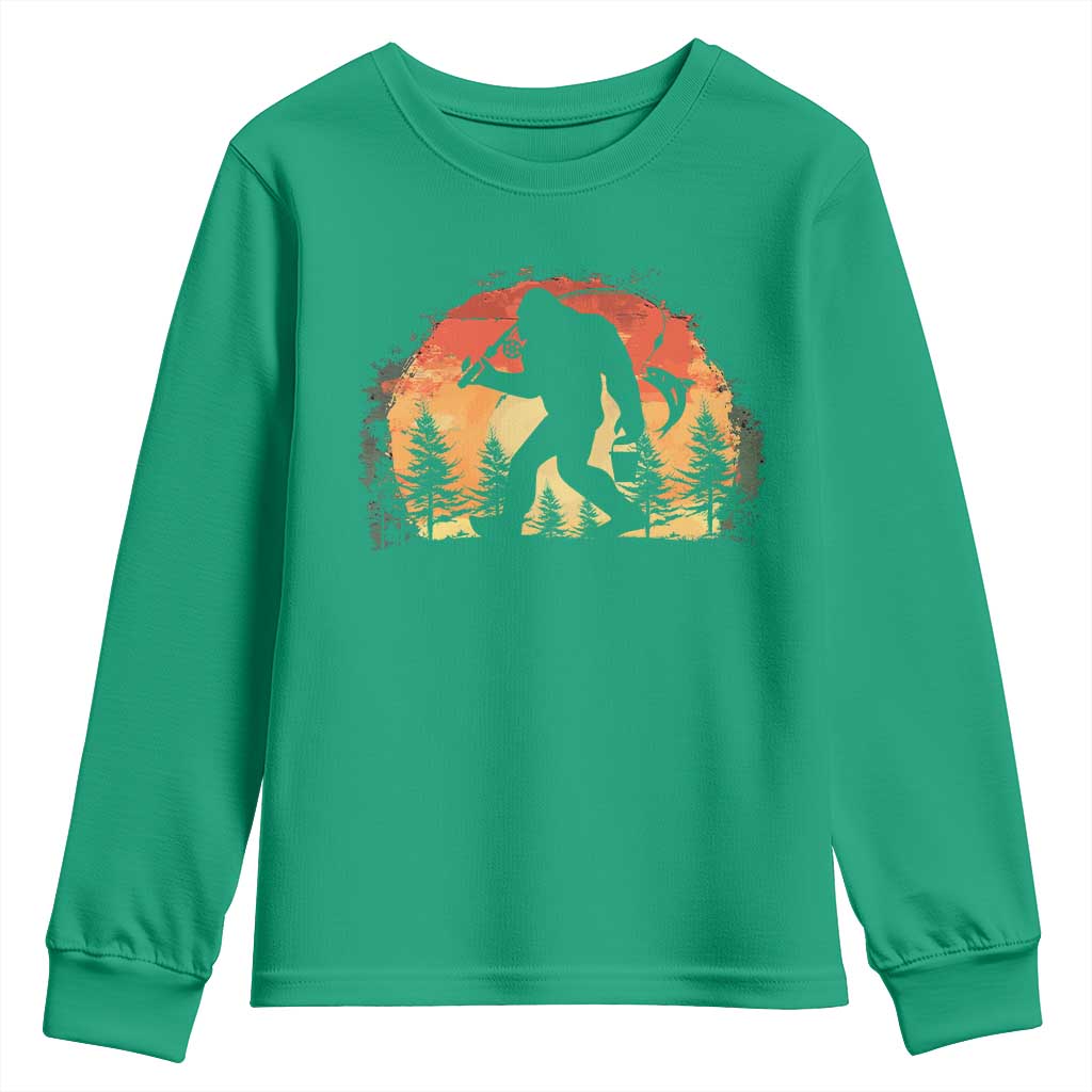 Bigfoot Fishing Youth Sweatshirt Funny Retro Sasquatch Fisherman Dad - Wonder Print Shop