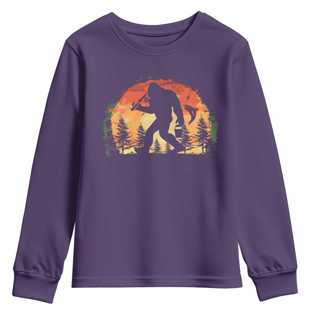 Bigfoot Fishing Youth Sweatshirt Funny Retro Sasquatch Fisherman Dad - Wonder Print Shop