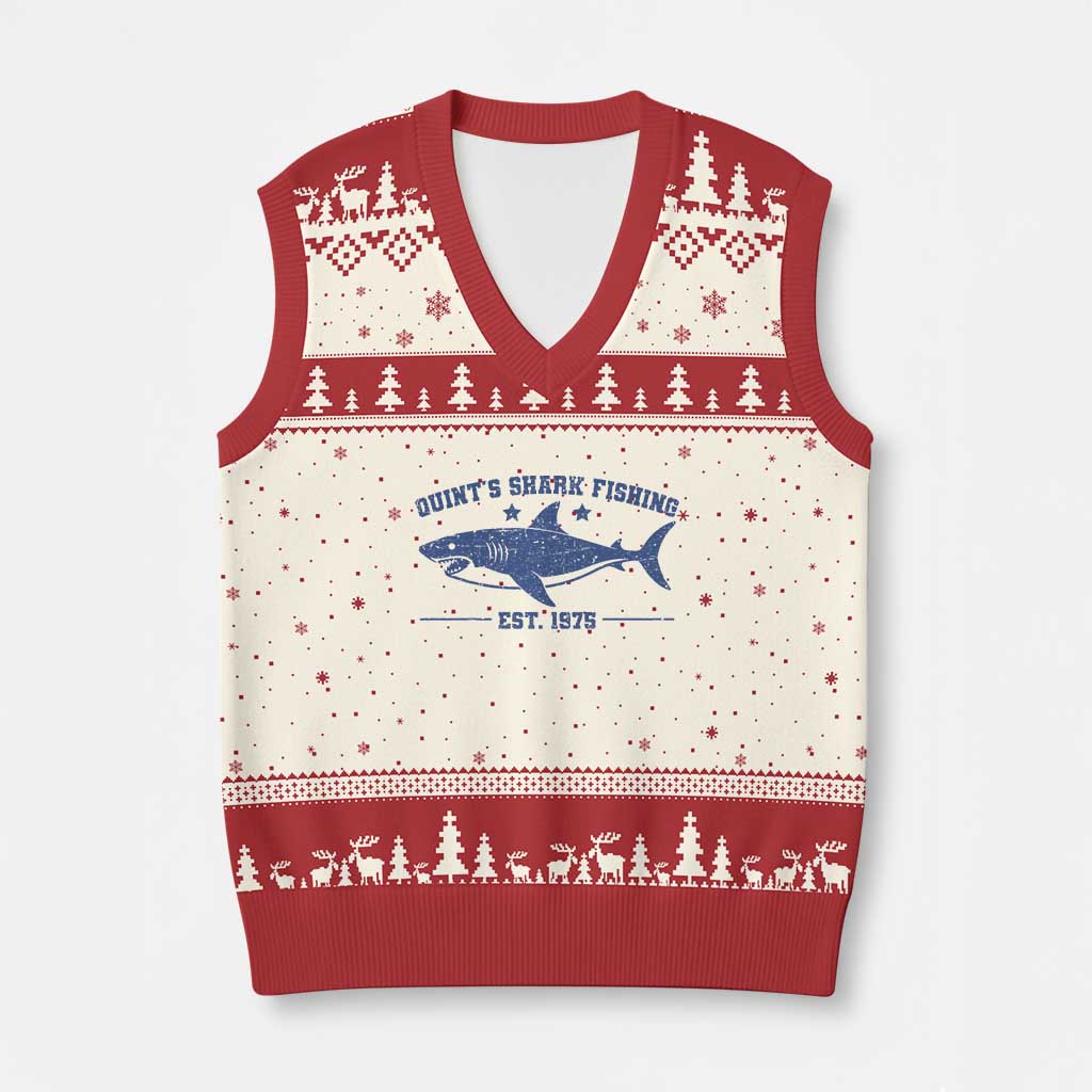 Retro Fisher Birthday V-Neck Knit Sweater Vest Vintage Quints Shark Fishing 1975 - Wonder Print Shop