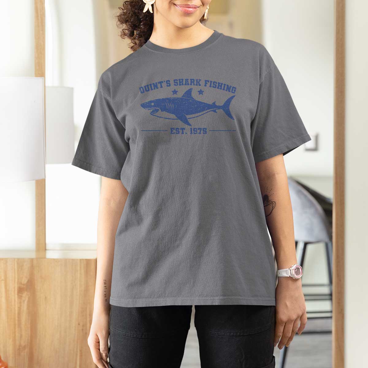 Retro Fisher Birthday T Shirt For Women Vintage Quints Shark Fishing 1975 - Wonder Print Shop